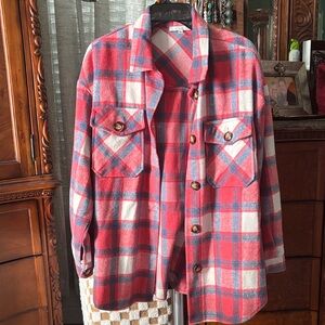 Plaid Women's Jacket - Red and Blue